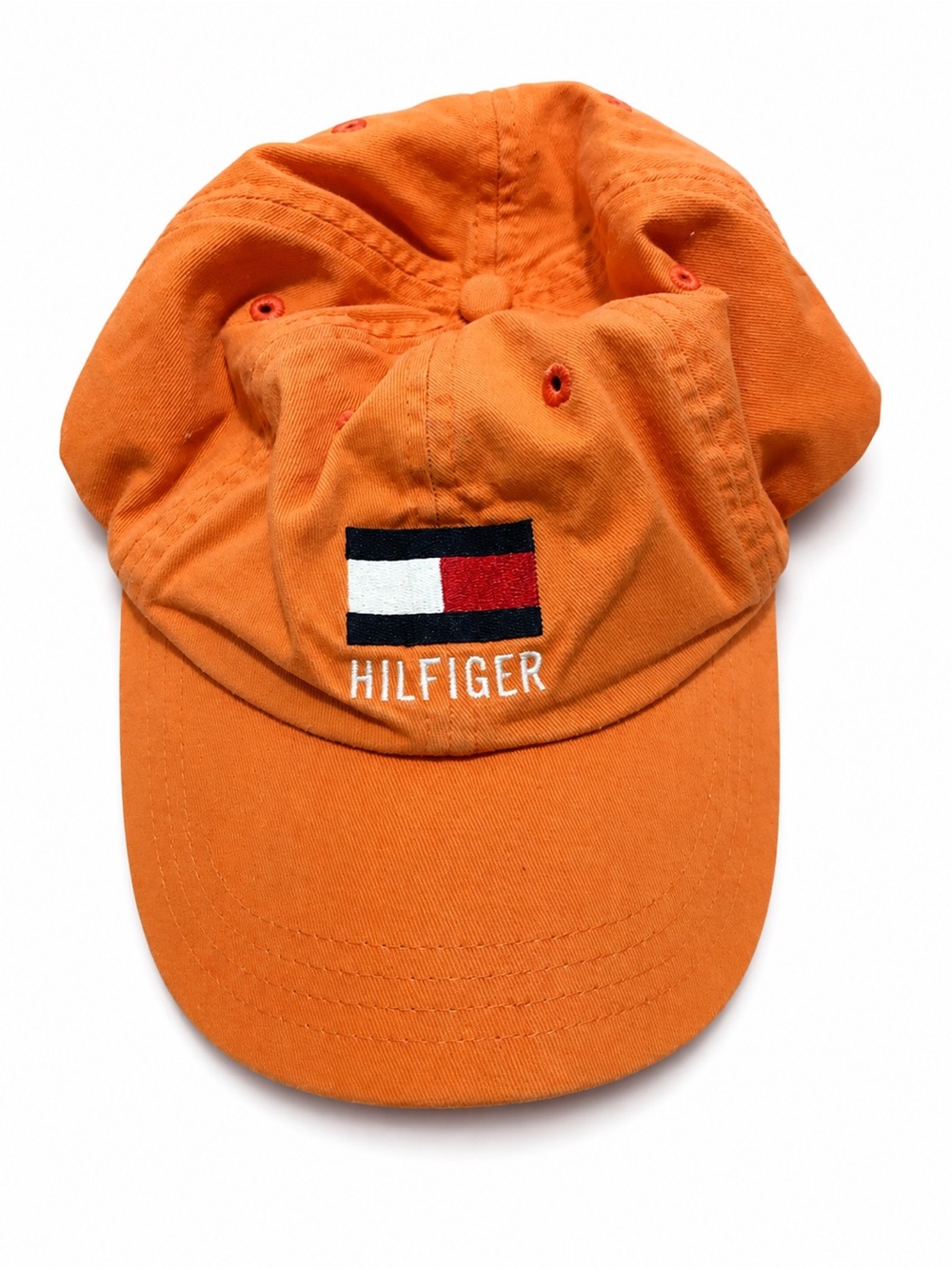 Tommy Hilfiger Orange Strapback Hat Embroidered Flag Logo Adjustable Unisex